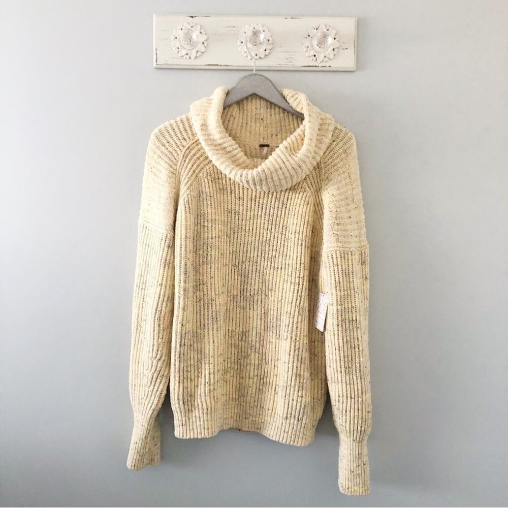Free People Leo Tunic Cowl Neck Sweater Sassy Peach Combo NEW